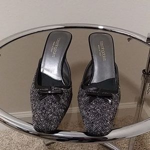 Vintage Bloomingdale's Black Tweed/Leather Mules